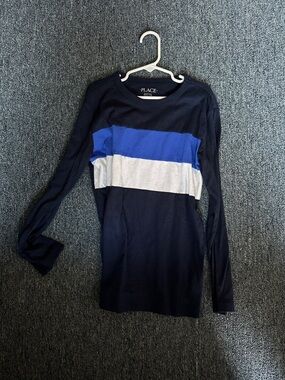 Place Boys Navy Blue Royal Blue and White Stripe Long Sleeve Tee